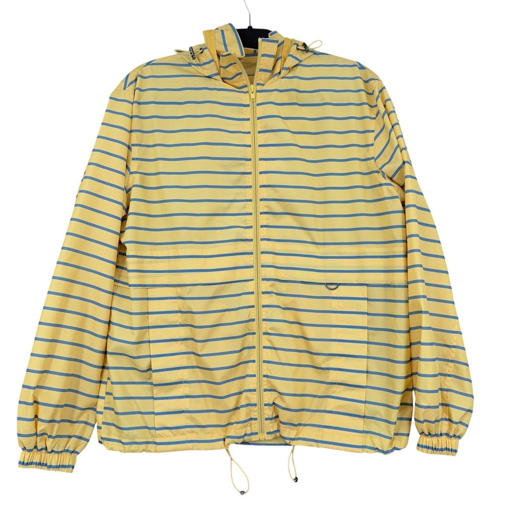 Norm Thompson Windbreaker Jacket Womens S 100% Polyester Yellow Blue Striped
